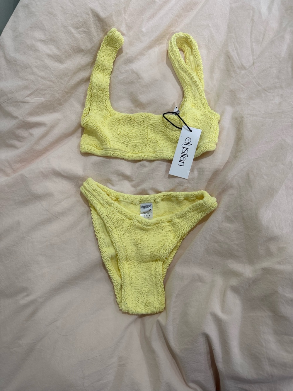 Elysiian Swim Balboa Yellow Scrunchie Crinkle Textured Bikini Set One Size NWT